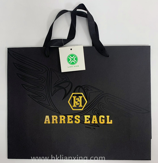 黑色时尚纸板纸袋，带织带的服装 