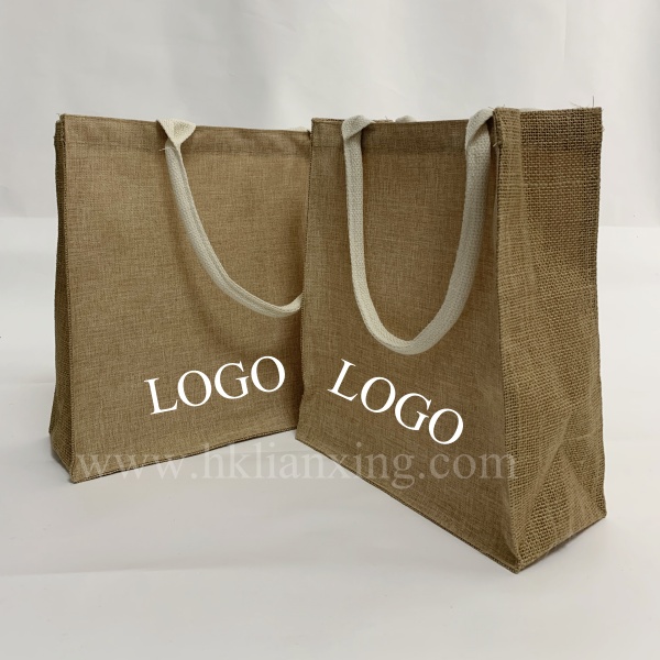 黄麻手提袋带有自定义徽标印刷的时尚购物袋