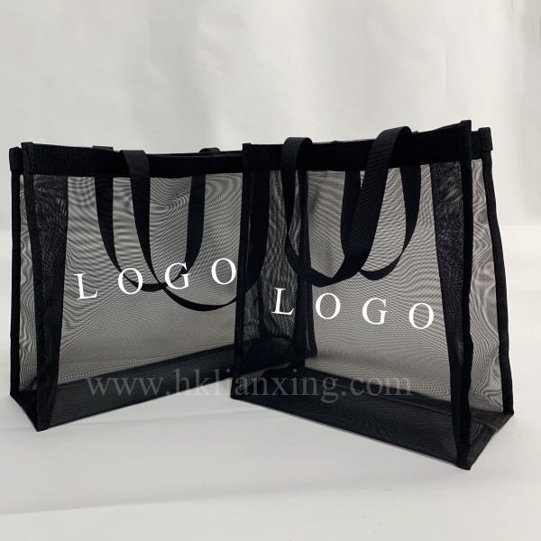 时尚欧根纱袋黑色购物袋，可促销使用自定义徽标